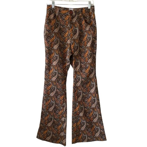 Princess Polly Bell Bottom Paisley Pants Size 4 Corduroy Brown 70s Retro - Picture 1 of 6